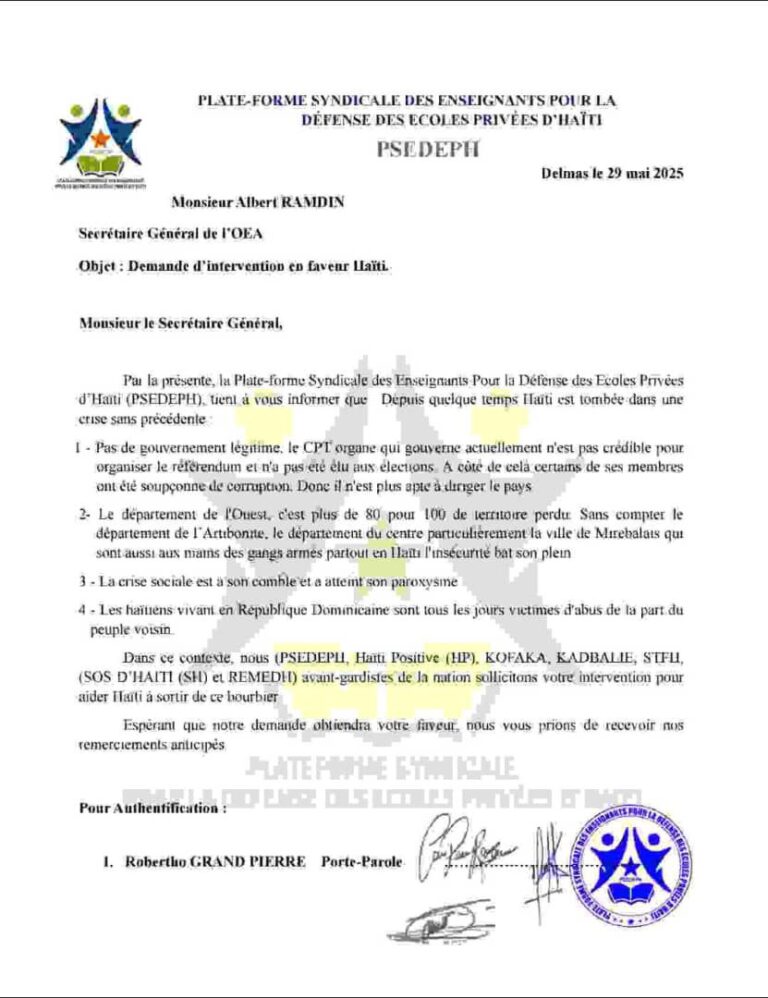 Une association d’enseignants d’écoles privées requiert une intervention de l&rsquo;OEA en Haïti
