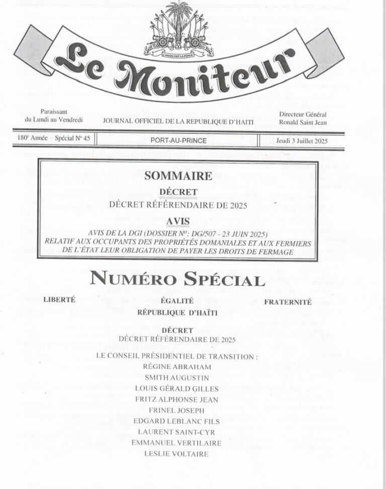 Haïti : le Décret référendaire de 2025 publié au Moniteur, cap vers une nouvelle