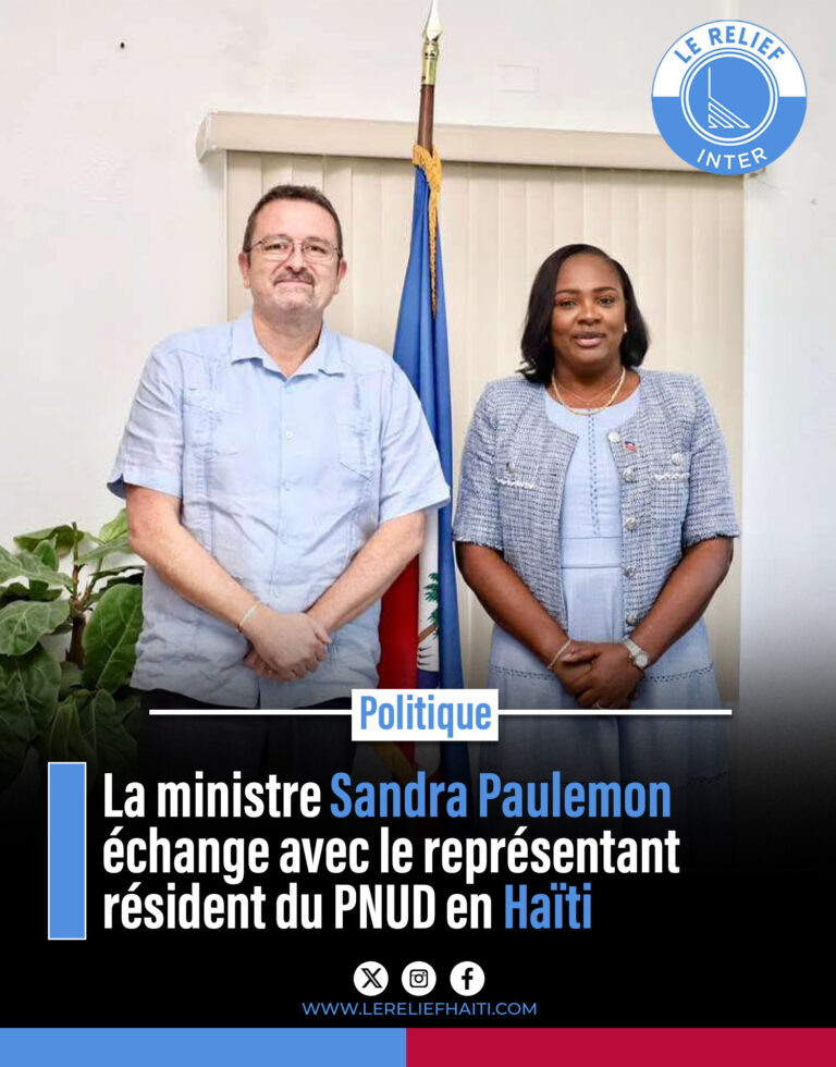 La ministre Sandra Paulemon échange avec le représentant résident du PNUD en Haïti