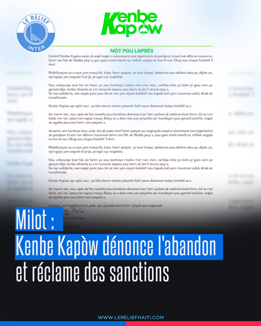 Milot : Kenbe Kapòw dénonce l’abandon et réclame des sanctions